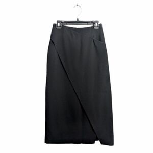 Emporio Armani Black 100% Virgin Wool Wrap Midi Skirt Corporate Formal 4 FLAWS
